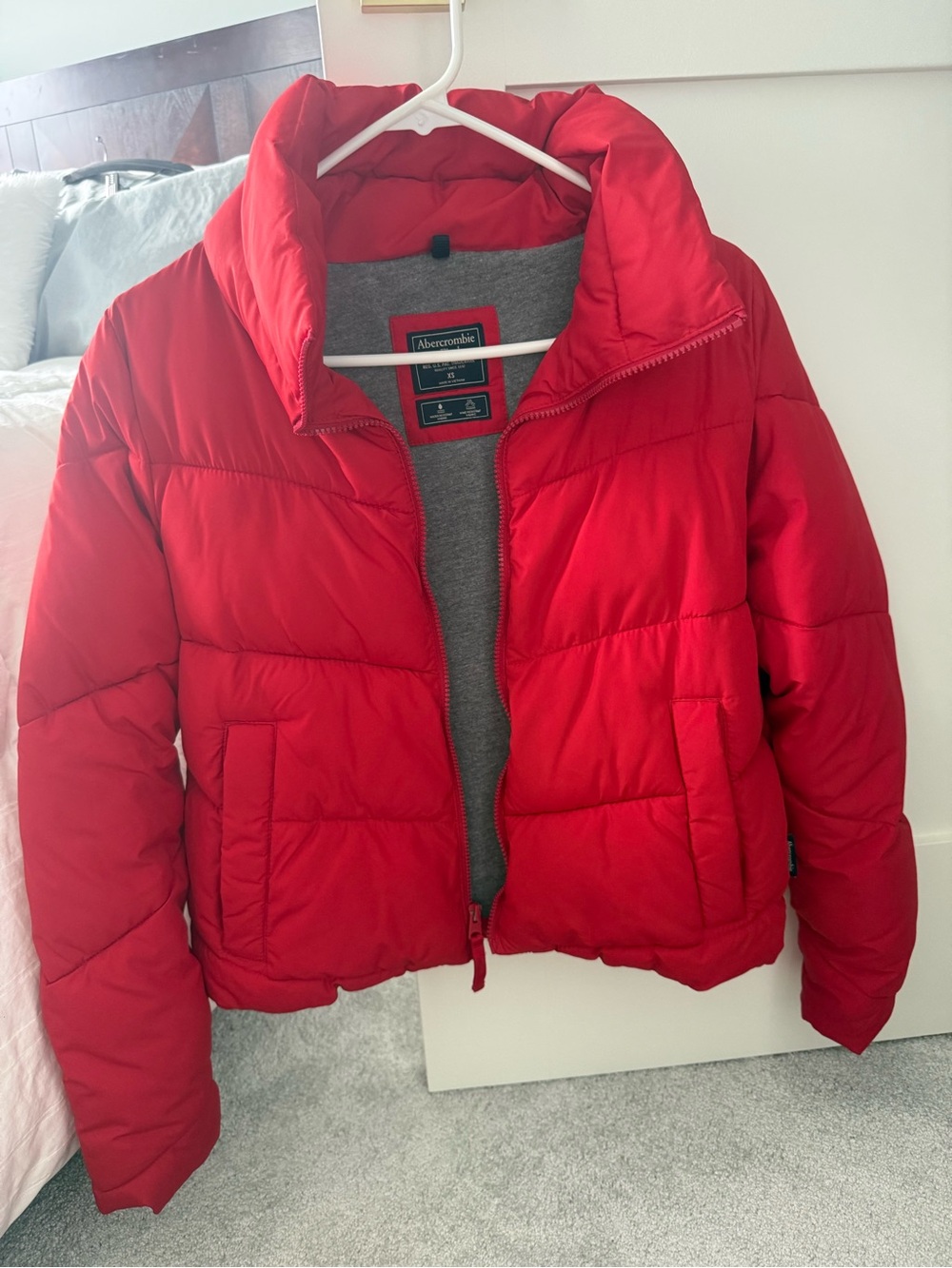 Abercrombie & Fitch Red and Gray Hooded Jacket